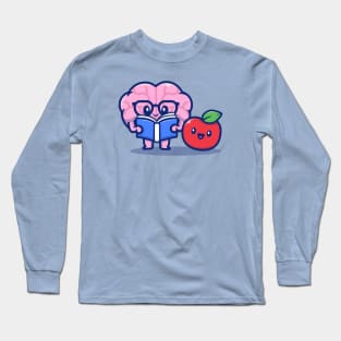 Cute Brain Reading Book With Apple Long Sleeve T-Shirt